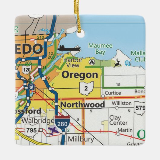  kaart Oregon Ohio Keramisch Ornament (Voorkant)