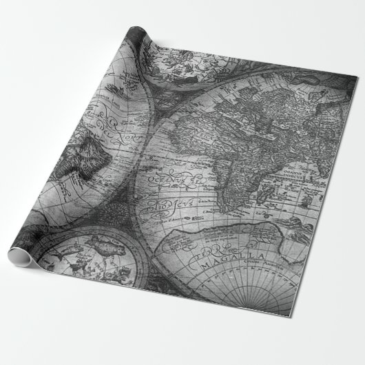 kaart oude wereld cadeaupapier (Uitgerold)
