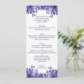 Kaart Paars Blue Floral Foliage Wedding Menu (Staand voorkant)