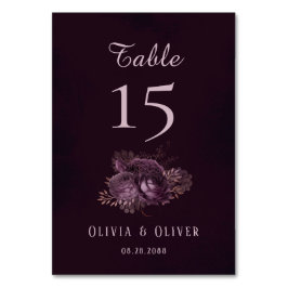 Kaart Paars en Roos Gold Peony Floral Table Number