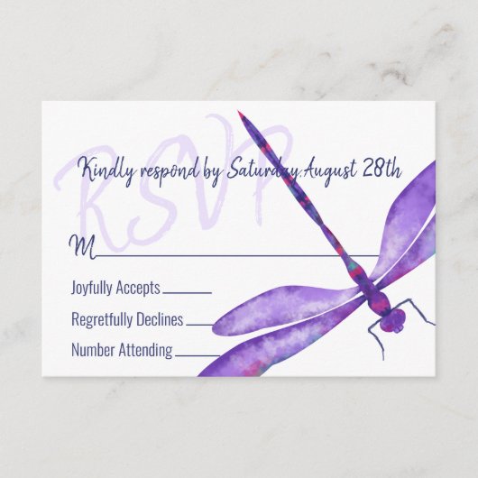 Kaart Paarse dragonfly RSVP-behuizing (Voorkant)