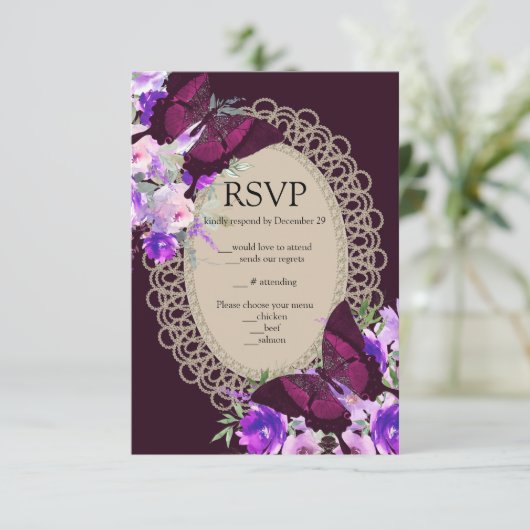 Kaart Paarse gelaatsma Glamoureus RSVP Enclosure (Staand voorkant)