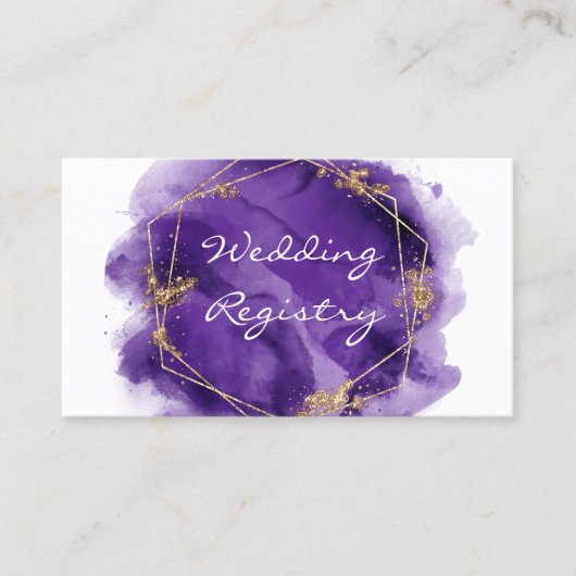 Kaart Paarse Gold Paint Wedding Registry Enclosure Visitekaartje (Voorkant)