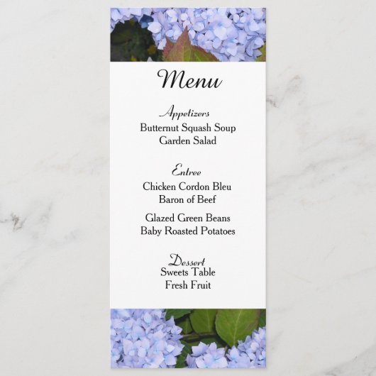 Kaart Paarse hydrangeas Wedding Menu (Voorkant)