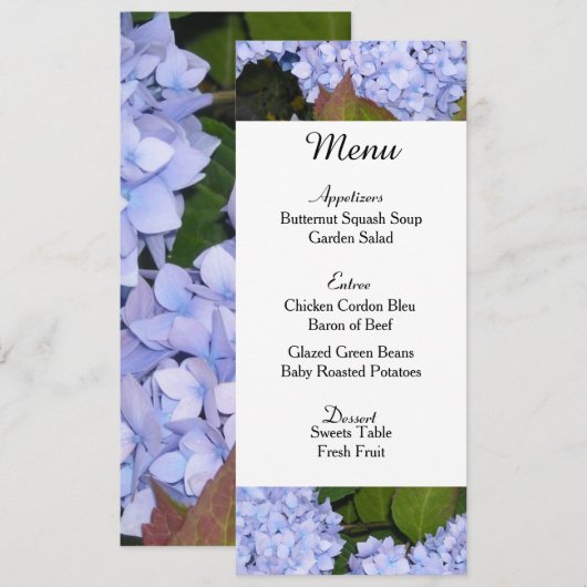Kaart Paarse hydrangeas Wedding Menu (Voorkant / Achterkant)