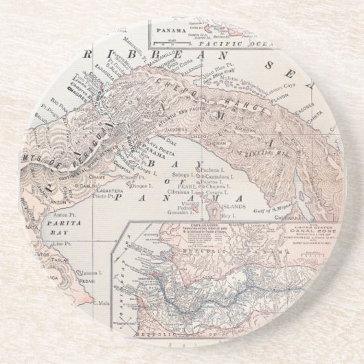 KAART: PANAMA, 1907 ZANDSTEEN ONDERZETTER (Voorkant)