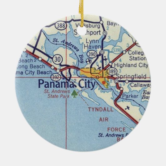 kaart Panama City Fl Keramisch Ornament (Achterkant)