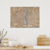  kaart Parijs, 1550 Poster (Keuken)