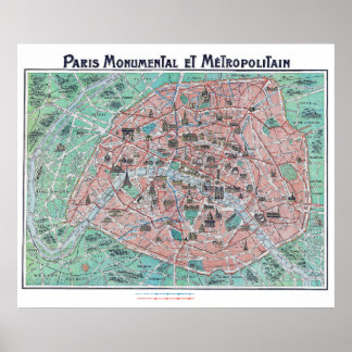 kaart Parijs Frankrijk 1932 Poster
