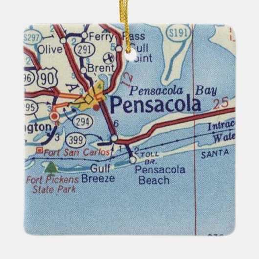  kaart Pensacola FL Keramisch Ornament (Voorkant)