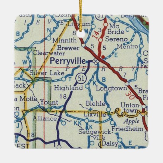  kaart Perryville MO Keramisch Ornament (Achterkant)