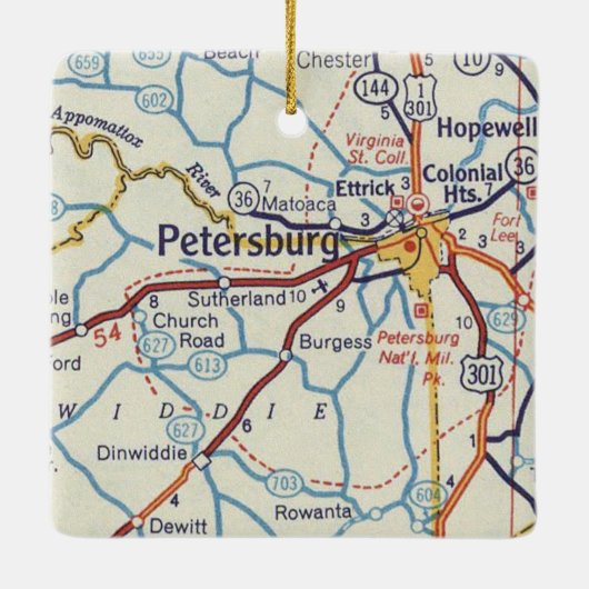  kaart Petersburg VA Keramisch Ornament (Achterkant)