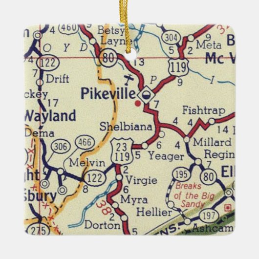  kaart Pikeville KY Keramisch Ornament (Voorkant)