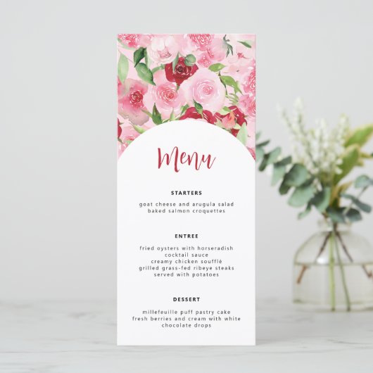 Kaart Pink Floral Menu (Staand voorkant)