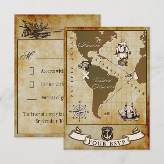  kaart pirate Birthday Party RSVP-kaarten (Voorkant / Achterkant)