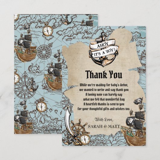  Kaart Pirate Treasure Baby shower Boy (Voorkant / Achterkant)
