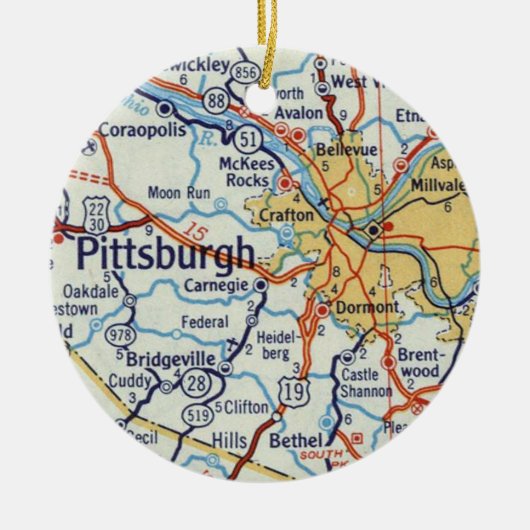  kaart Pittsburgh Keramisch Ornament (Voorkant)