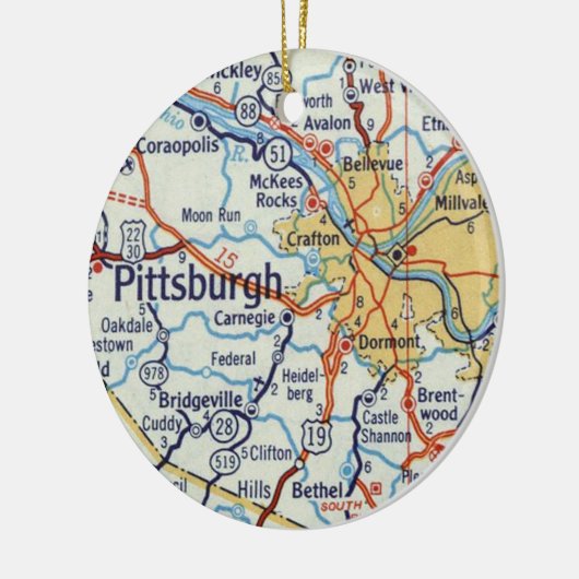  kaart Pittsburgh Keramisch Ornament (Links)