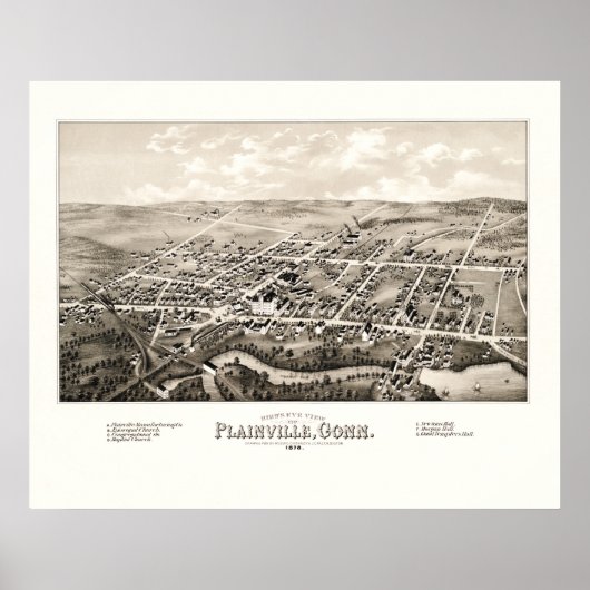 Kaart Plainville, CT vanaf 1878 Poster (Voorkant)