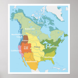 Kaart Pre-Columbian North America Art Poster