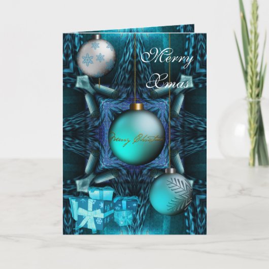 Kaart Prettig Kerstfeest Jade Blauwe Ballen (Voorkant)
