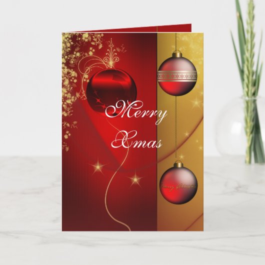 Kaart Prettig Kerstfeest Rode Ballen (Voorkant)