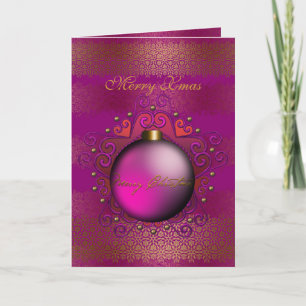 Kaart Prettig Kerstmis Diep Pruim Roze Edelsteen