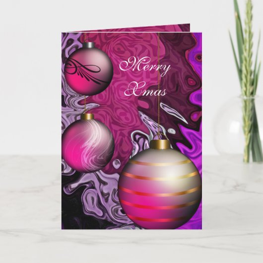 Kaart Prettig Kerstmis Plum Roze Ballen (Voorkant)