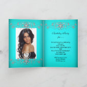 Kaart Quinceanera Aqua Blauwgroen Glitter Tiara (Binnen)