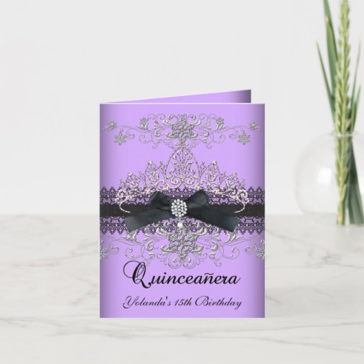 Kaart Quinceanera Paars Glitter Tiara (Voorkant)