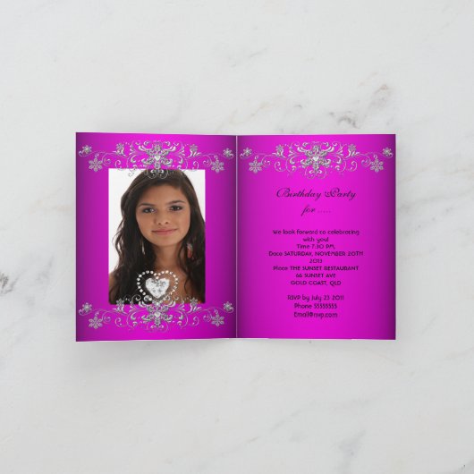 Kaart Quinceanera Pink Tiara Foto (Binnen)