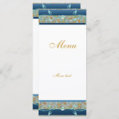 Kaart Rack Menu Gold Blauwgroen Blue Floral (Voorkant / Achterkant)