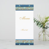 Kaart Rack Menu Gold Blauwgroen Blue Floral (Staand voorkant)