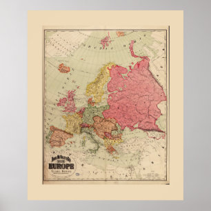 Kaart Rand McNally van Europa (1894) Poster