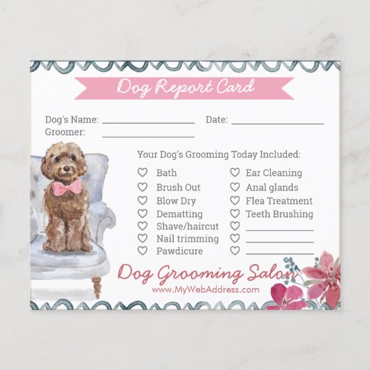 Kaart rapport roze en blauw Floral Dog Grooming Re (Voorkant)