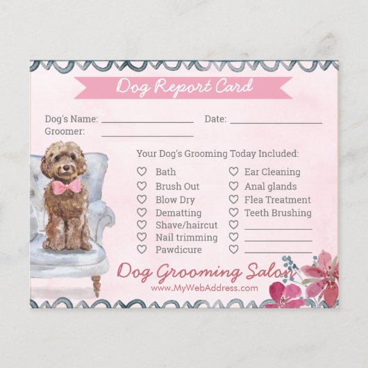 Kaart rapport roze en blauw Floral Dog Grooming Re (Voorkant)