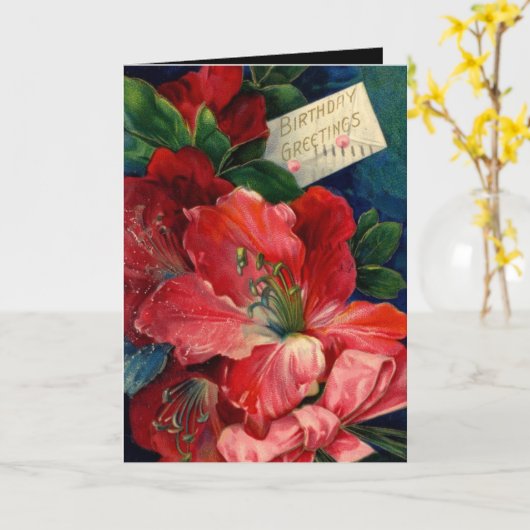  Kaart Red Flowers Birthday Greetings (Gele Bloem)