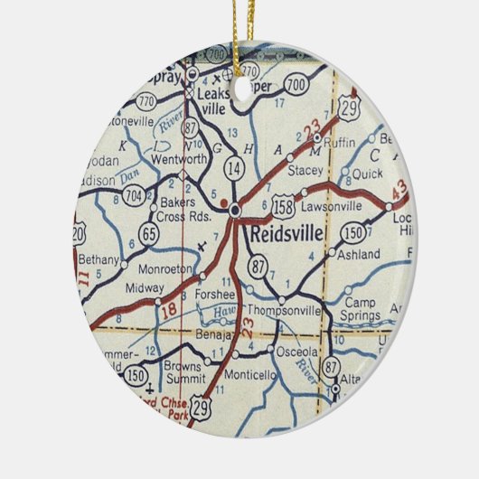  kaart Reidsville NC Keramisch Ornament (Links)