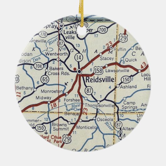  kaart Reidsville NC Keramisch Ornament (Achterkant)