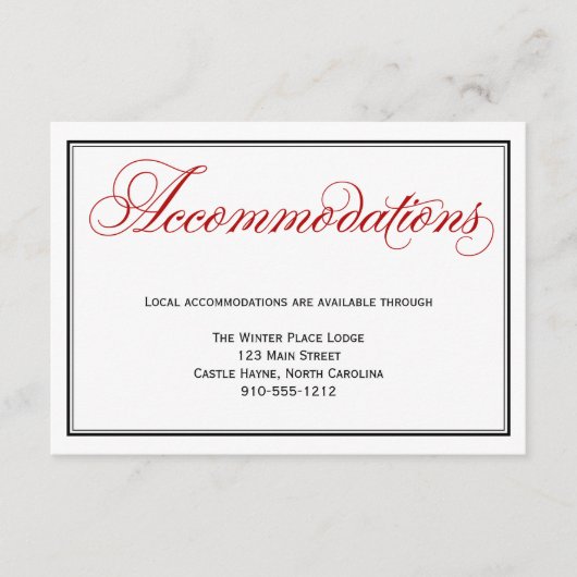 Kaart Rode Calligrafiescript Wedding Accommodatie (Voorkant)