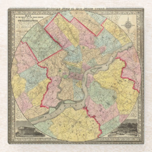 Kaart rond de stad Philadelphia Glazen Onderzetter
