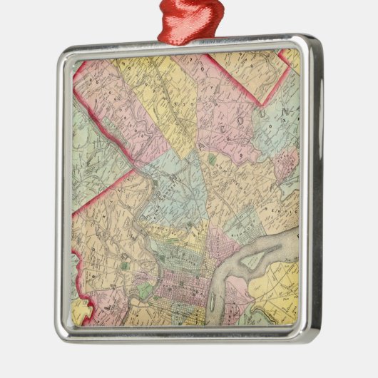 Kaart rond de stad Philadelphia Metalen Ornament (Links)