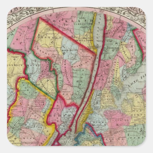 Kaart rond New York Vierkante Sticker (Voorkant)