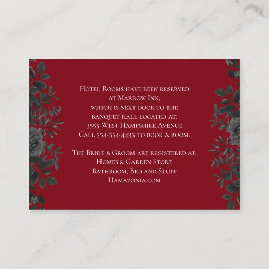 Kaart Rood en zwart Roos Gothic Wedding Enclosure (Achterkant)