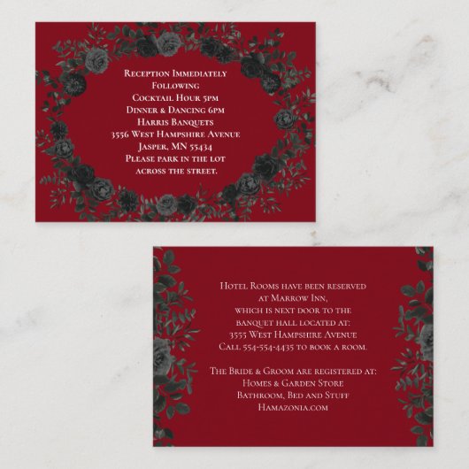 Kaart Rood en zwart Roos Gothic Wedding Enclosure (Voorkant / Achterkant)