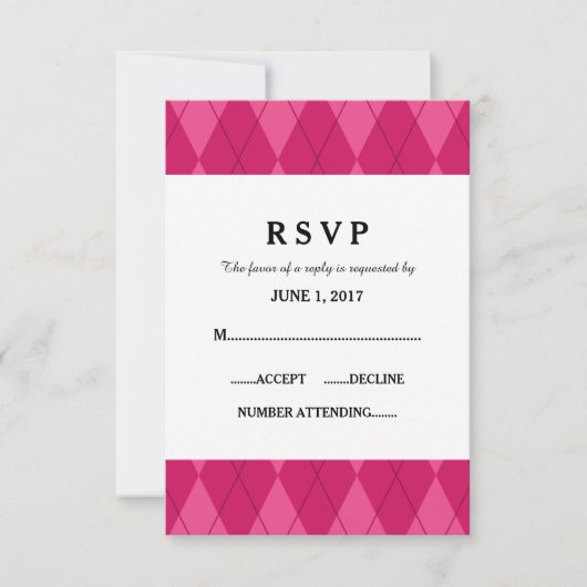 Kaart Roze Argyle Wedding Response (Voorkant)