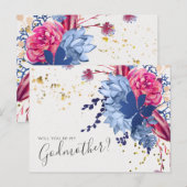 Kaart roze blauw Floral Succulent Godmoeder Voorst (Voorkant / Achterkant)