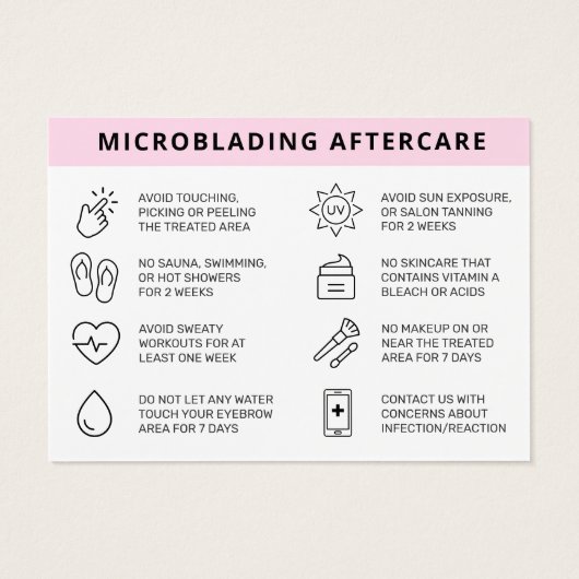 Kaart Roze Brows Aftercare PMU Brow Instructions (Achterkant)