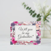 Kaart roze Floral Godmoeder Voorstel (Staand voorkant)