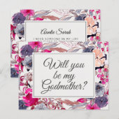 Kaart roze Floral Godmoeder Voorstel (Voorkant / Achterkant)